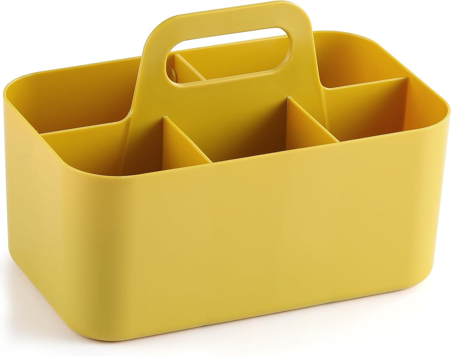 Multiuse Caddy Organizer with Handle - Stackable Yellow Plastic Bin Basket for Art, Craft, Makeup, Bathroom, Kitchen,