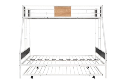 Metal Twin Over Full Bunk Bed with Trundle,Heavy Duty Bunk Beds Twin Over Full, Space-Saving Bunk Bed for Kids/Teens/Adults,White