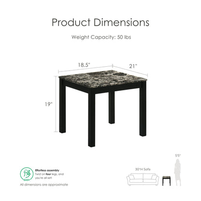 Furniture of America Isime Modern Contemporary Solid Wood 47.5-inch 3-Piece Coffee Table Set with Faux Marble Top for Living Room, Office, Black and White