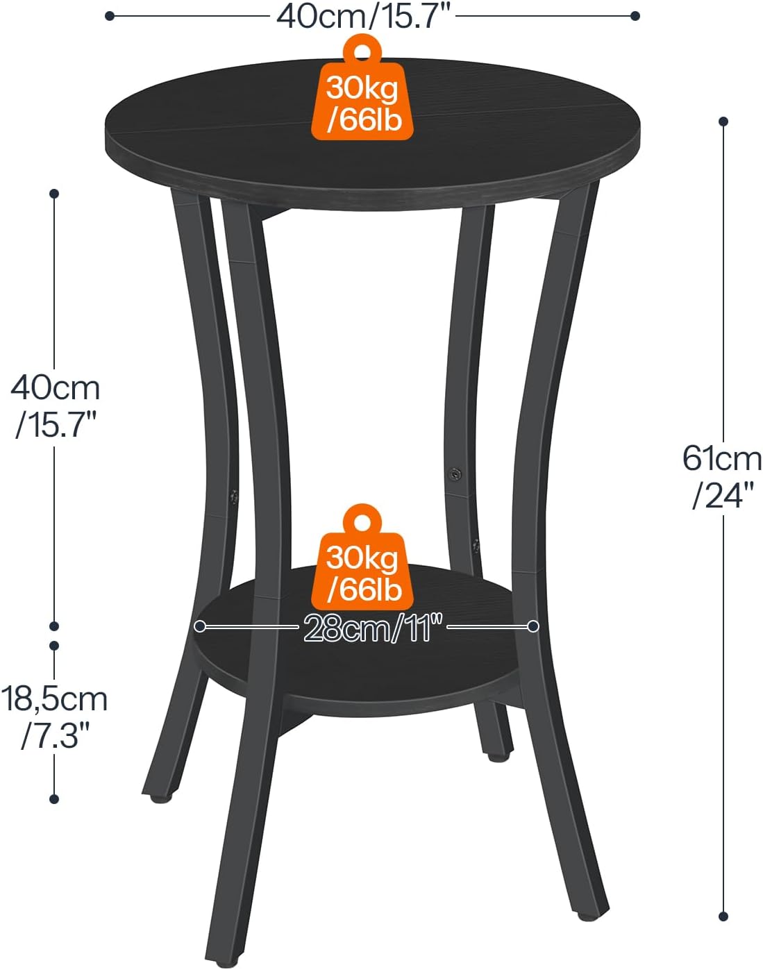 2-Tier BB180BZ01 HOOBRO Round Side Table, Sofa End Table, Small Storage Nightstand, for Small Spaces, Living Room