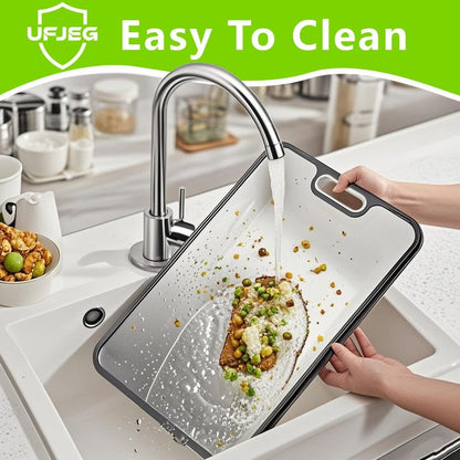 UFJEG Titanium Cutting Board for Kitchen, Cutting Board Double Sided Food Grade, Pure Titanium and Wheat Straw PP for Chopping Meat/Vegetables, Dishwasher Safe Easy to Clean Large Size 15.5”×11”