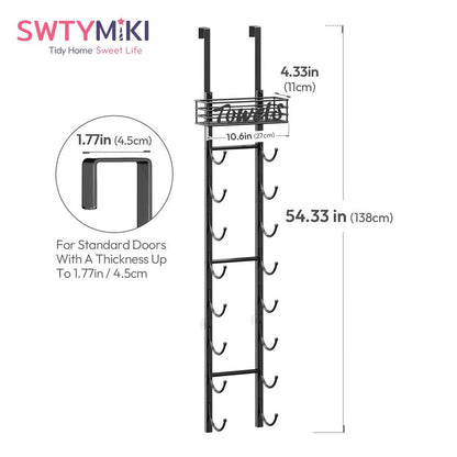 SWTYMIKI Hanging Towel Racks for Bathroom - 9 Tier Over The Door & Wall Mounted Bath Rolled Towel Storage Organizer Holder for Small Bathroom, RV, Camper, Black (Patented)
