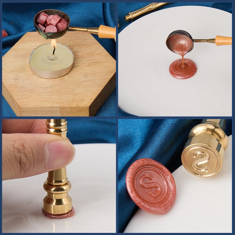 CRASPIRE Alphabet Sealing Wax Stamps Letter S Wax Seal Stamps 15mm Mini Initials Removable Golden Brass Heads Bamboo Metal Handle for Envelope Invitation Wedding Embellishment Gift Packing Card Making