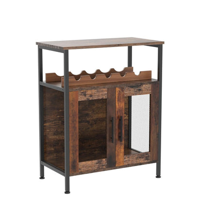 X-cosrack Wine Bar Rack Cabinet with Detachable Wine Rack, Coffee Barwith Glass Holder, Small Sideboard and Buffet Cabinet with Mesh Door, Rustic Brown(Patent Pending)