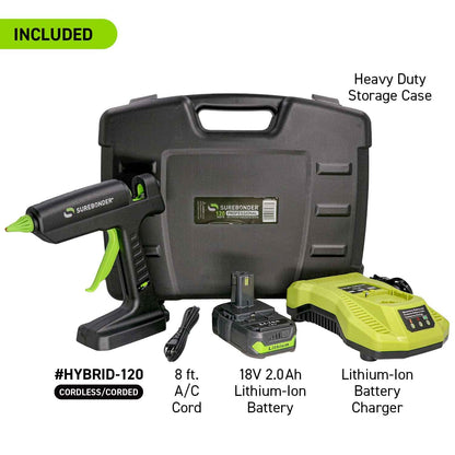 HYBRID-120KIT 120 Watt Corded/Cordless Hybrid Full Size Hot Melt Glue Gun - 18V Lithium-Ion Battery & Charger Included
