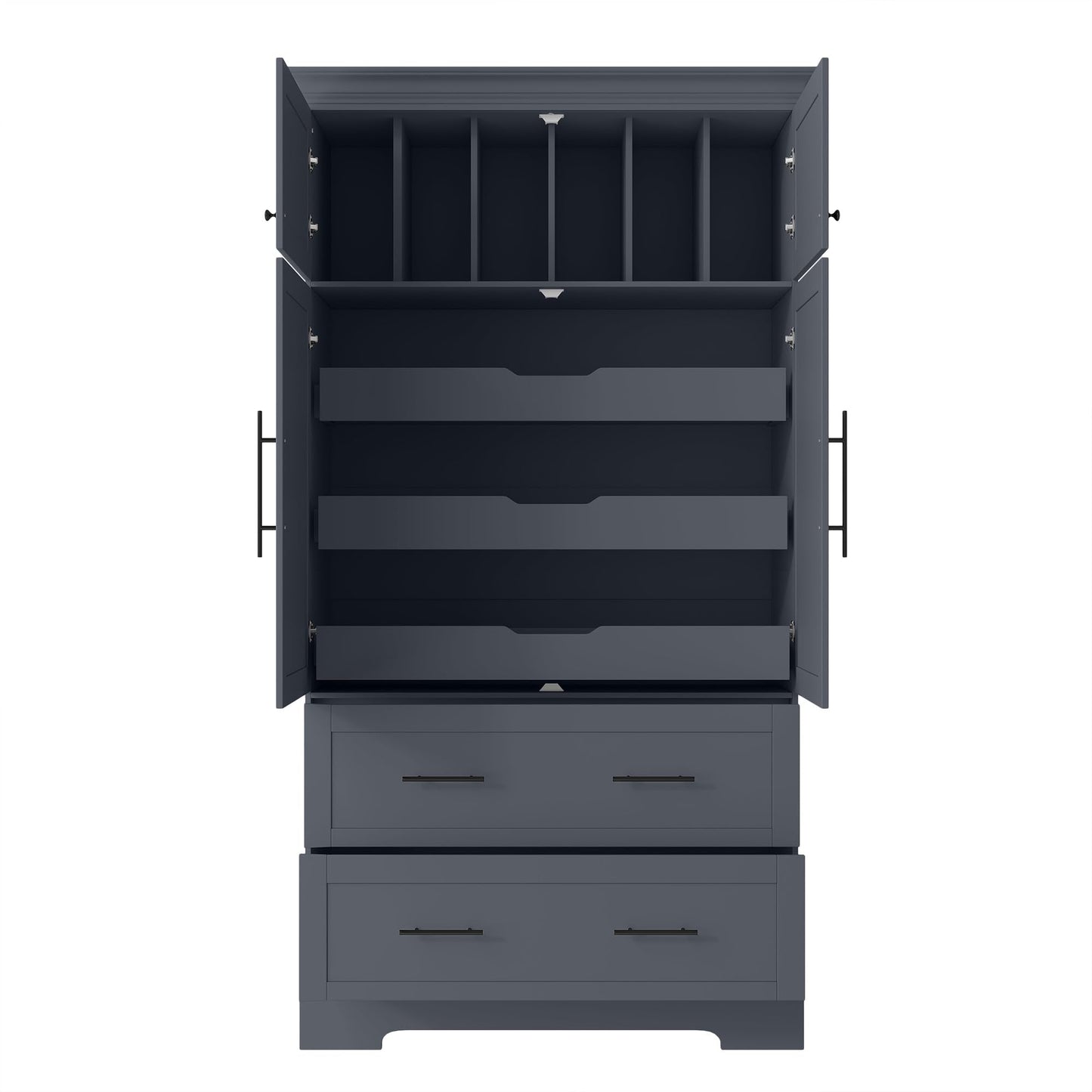 Merax 72.6" Farmhouse Kitchen Pantry Cabinet with Pull-Out Trays & Drawers, Freestanding Pantry with Cake Pan Storage, 4-Door Shaker Style Storage Cabinet, 40" L x 18" W, Grey