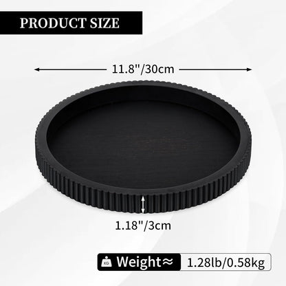 12" Hanobe Decorative Tray for Coffee Table: Black Round Centerpiece Tray for Home Decor - Wood Modern Farmhouse Decor