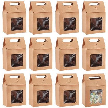 PH PandaHall 12pcs Treat Gift Boxes Kraft Paper Boxes Dessert Bakery Boxes with Display Window Packing Box for Valentine Mother's Day Easter Birthday Party 3.1x5.2x5 inch