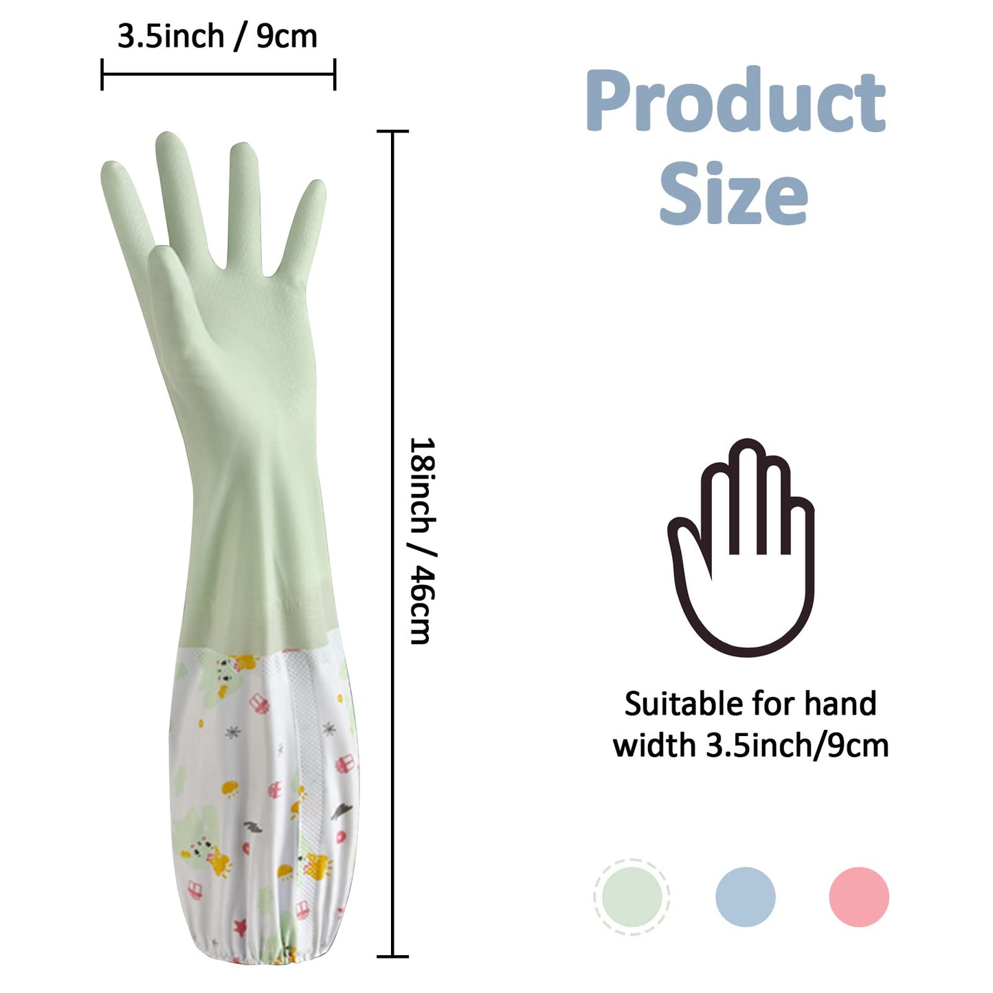 XIACIBDUS 3pcs Dishwashing Cleaning Gloves, Waterproof Reusable Kitchen Long Gloves, Latex-Free Household Gloves for Laundry, Cleaning, Working, Gardening