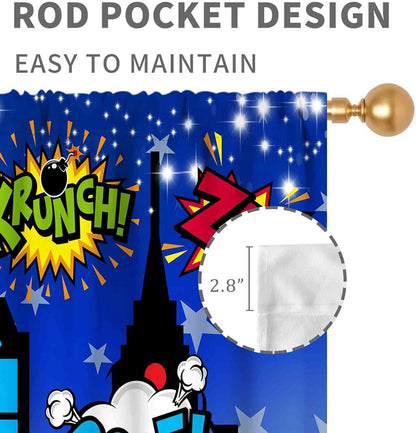 TKUYO 2 Sets, 42"x63" Inch Superhero City Curtains, Comic Night Starry Skyline Cityscape Buildings Comic Blackout