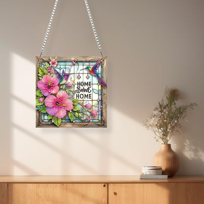 C'eitura Acrylic Special Shape Sweet Home Pink Flower 5D DIY Diamond Art Painting Hanging Pendant Rhinestone Crafts for Garden Window Decor