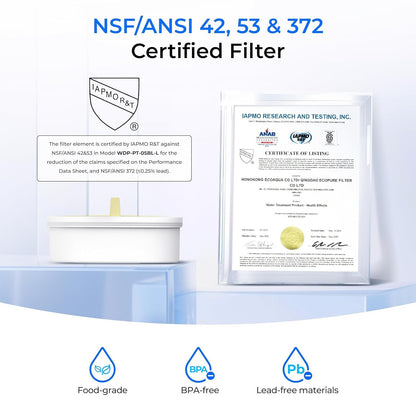 Waterdrop PT-72BL Glass Water Filter Pitcher, 7-Cup, Eco-Friendly, NSF/ANSI 53, 42 & 372 Certified Filter, Reduces PFOA/PFOS, Chlorine, Cadmium, Copper & Mercury, BPA-Free, Easy to Clean, Black