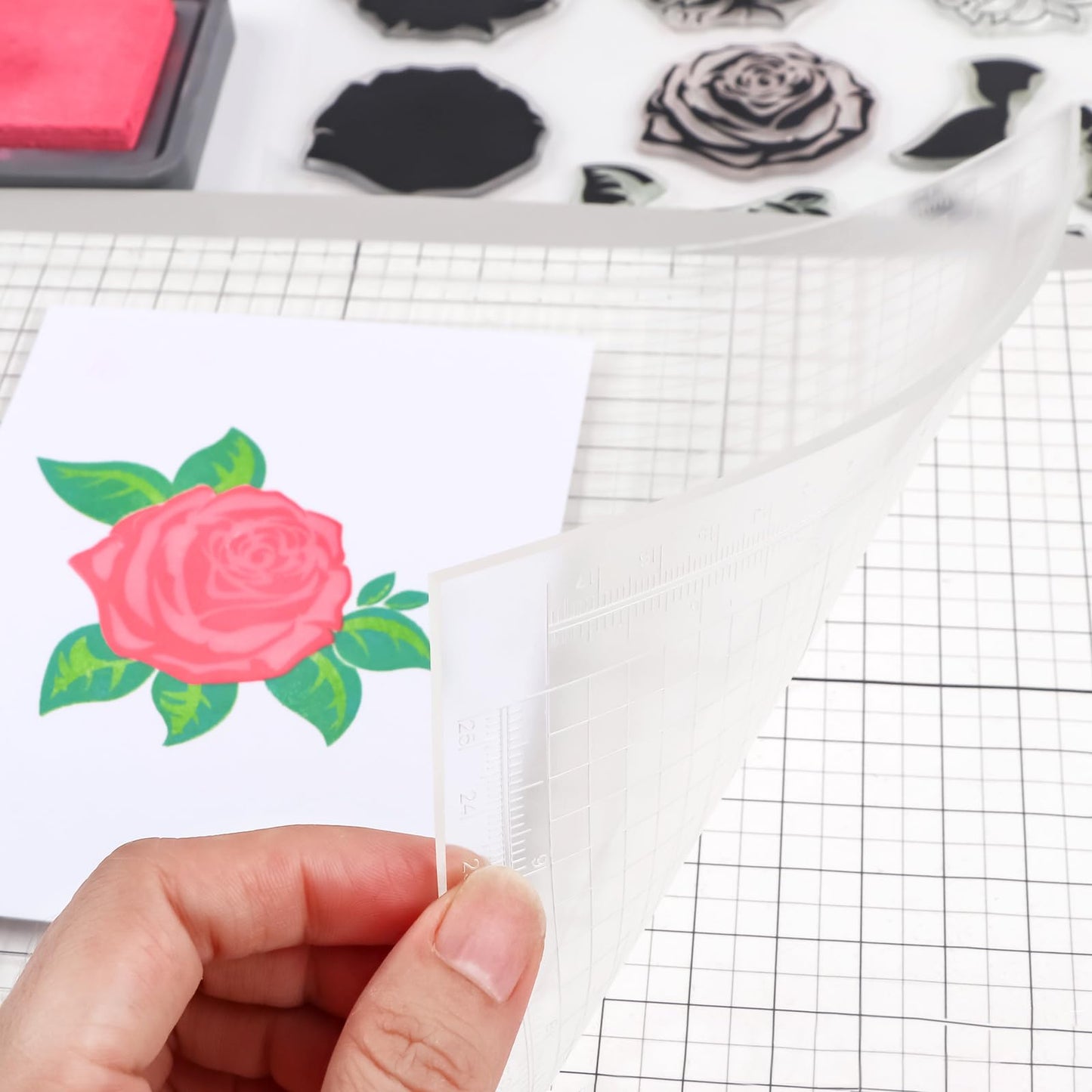 A4 Clear Photopolymer Sticky Mat for Stencil Stamp, Reusable Anti-Slip Grip Mat, Multi-Use Non-Slip Clear Photopolymer Craft Low Tacky Mat for Card Making Hold Your Cardstock in Place When Stamping
