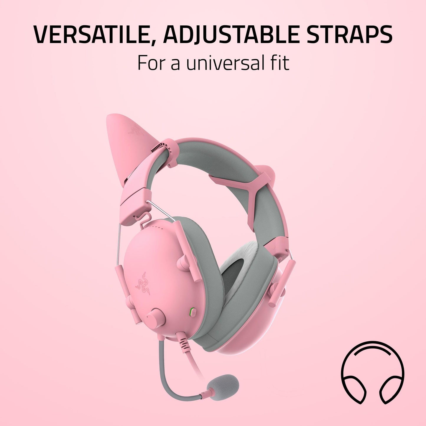 Razer Kitty Ears V2: Clip-on Kitty Ears for Headsets, Gaming Headphones - Universal Fit - Versatile, Adjustable Straps - Lightweight Sillicone - Durable & Comfortable - Quartz Pink