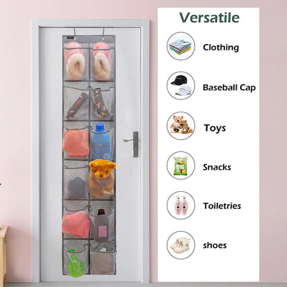 Behind Door Hanging Kids Shoes Organizer, Closet Shoe Rack with 12 Mesh Pockets (12 Pockets)