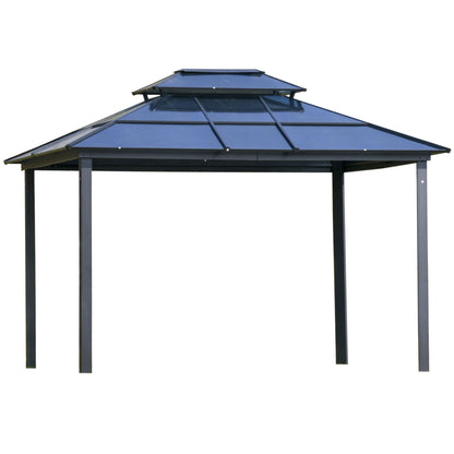 GOWE 10' x 12' Hardtop Gazebo Canopy with Polycarbonate Double Roof, Aluminum Frame, Permanent Pavilion Outdoor Gazebo with Netting and Curtains for Patio, Garden, Backyard, Deck, Lawn, Gray