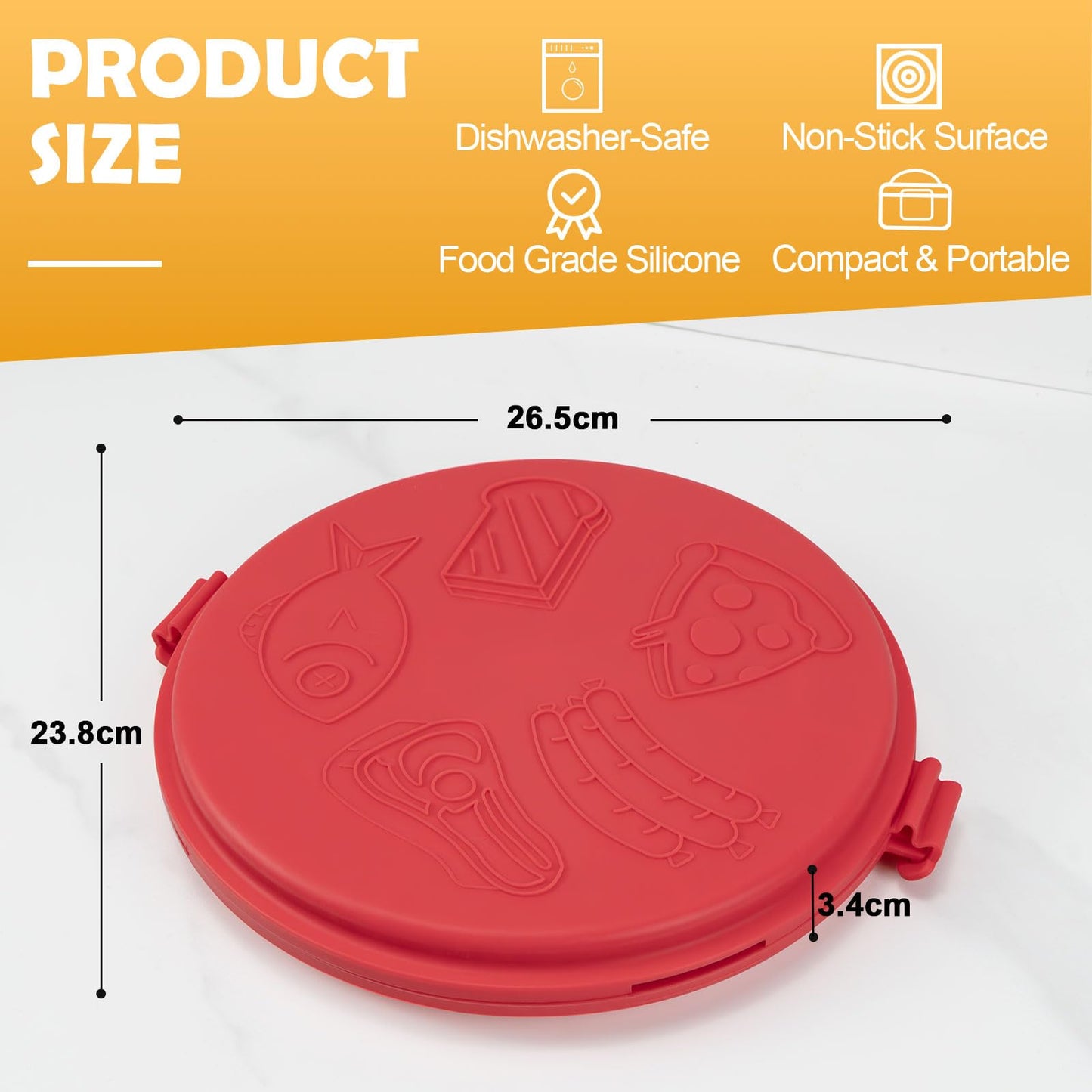 9.5Inch Microwave Sandwich Maker, Microwave Grilled Cheese Maker, Microwave Pizza Oven, Pizza Mark, Bacon Cooker, Toaster, Removable Non-Stick, Grill Crispy in Minutes for Office, Dorm, Travel, Home