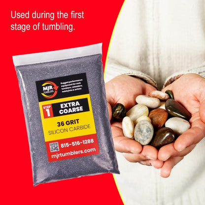 MJR Tumblers 36 Grit Silicon Carbide Rock Tumbler Grit, Extra Coarse Stage 1 Rock Polishing Grit, 2 lb Stone Polishing Compound for Rotary & Vibratory Tumblers, Lapidary Supply