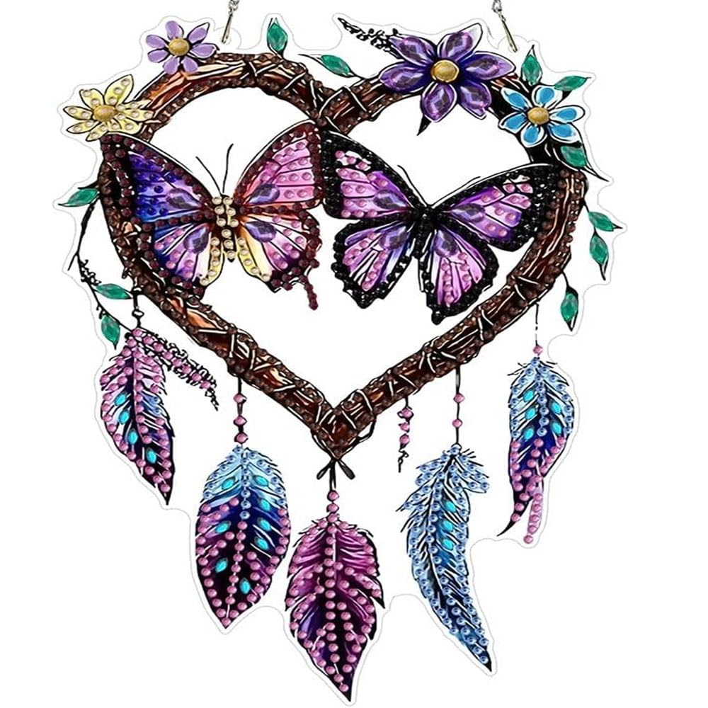 DIY Hanging Diamond Art Kits for Adults, butterfly Dream Catcher Diamond Painting Kits, Special Shaped Rhinestone, Acrylic 5D Gem Art Craft Window Pendants Home Garden Wall Hanging Ornament Kits