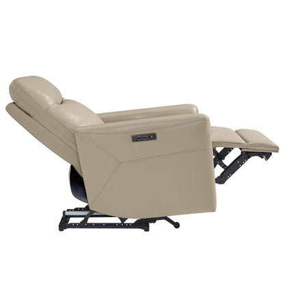 CHITA Genuine Leather Power Recliner Chair for Adults, Electric Wall Hugger Recliner for Small Spaces, Modern Living Room and RV Recliner Chair with Power Headrest & Charging Ports, Latte Tan