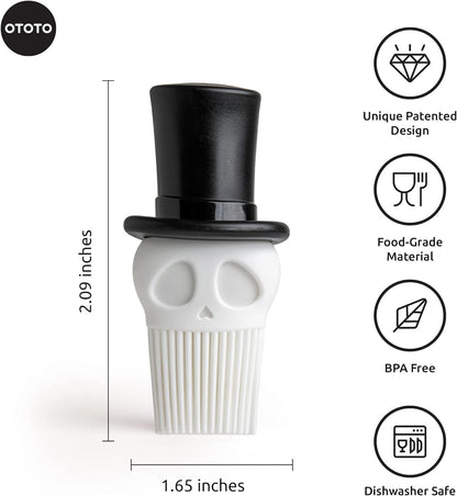 OTOTO Skully Basting Brush - Food Basting Brush for Cooking, Halloween Gifts, Gothic Kitchen Brush, Spooky Gifts, Skull Kitchen Accessories