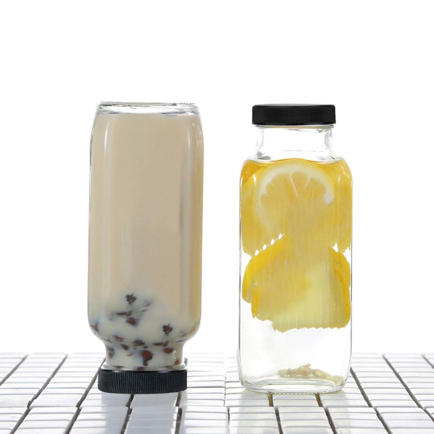 Encheng 8 oz Glass Bottles,Reusable Glass Water Bottle With Airtight Lids,Vintage Drinking Jars for Smoothies, Kombucha,Tea,Juicing Bottles Beverage Milk Bottle With Caps,Liquid Storage Jars 30pack