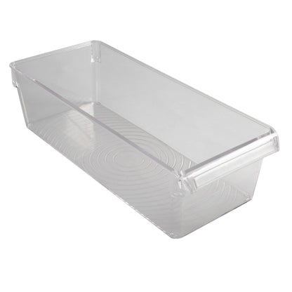 Kitchen Details 2 Pack Slim Refrigerator Storage Bin | Fridge & Freezer | Kitchen Organization | Stainless Steel Handle | Countertop | Cabinets | Pantry | Clear