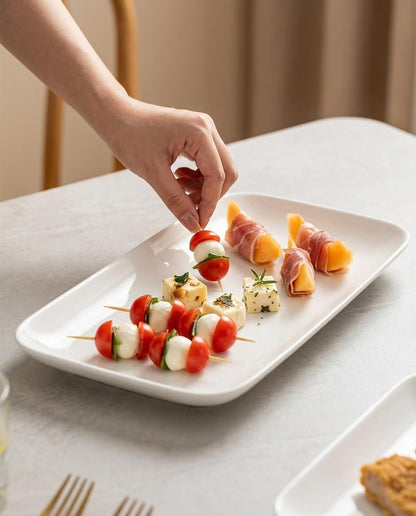 DELLING Large Serving Platter Set of 3, 16/14/12 Inch Porcelain Serving Trays for Party - White Ceramic Rectangular Platters for Entertaining, Appetizer Fruit Tray for Mother's Day Shower Dinner