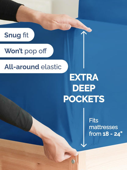 Skiennix Extra Deep Split King Sheet Set - 7 Piece Cooling Bedding - Soft, Wrinkle-Free Royal Blue