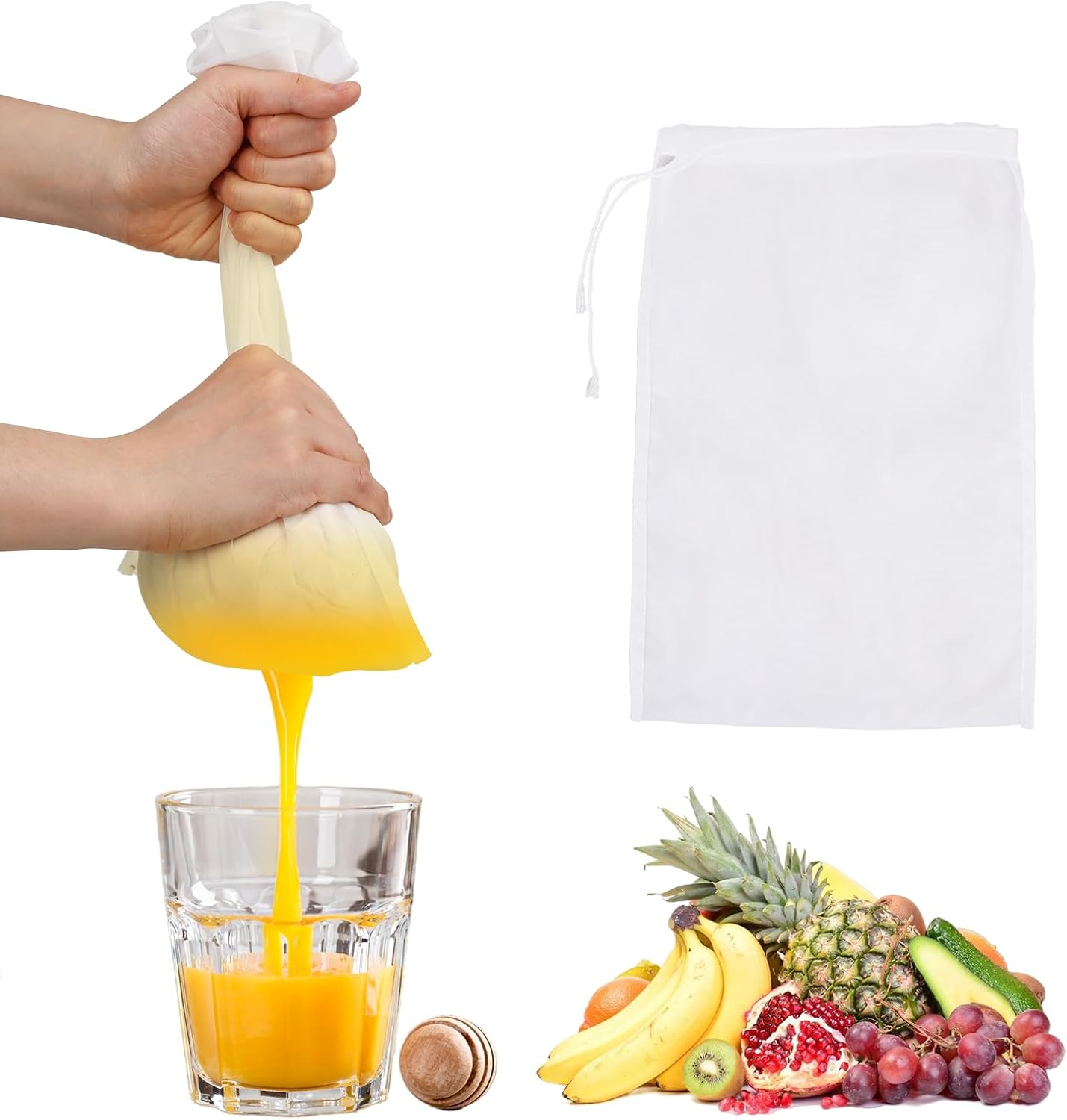 Yolev 6 Pack 128 Nut Milk Bag Reusable Nylon Cheese Cloth Bag for Straining Washable Nut Bag Strainer In Fine Mesh Bag