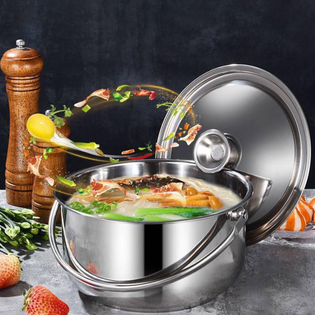 Hemoton 1.6L/1.5QT Stainless Steel Stockpot with Lid & Handle for Cooking Pasta, Soup, Stew