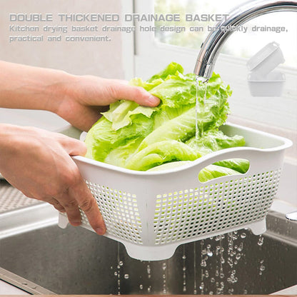 LNQ LUNIQI Double-layer Draining Basket Plastic Fruits Vegetable Washing Basket Food Storage Basket Multi-layer Stackable Vegetable Sinks Wash Drain Basket for Kitchen （Grey）
