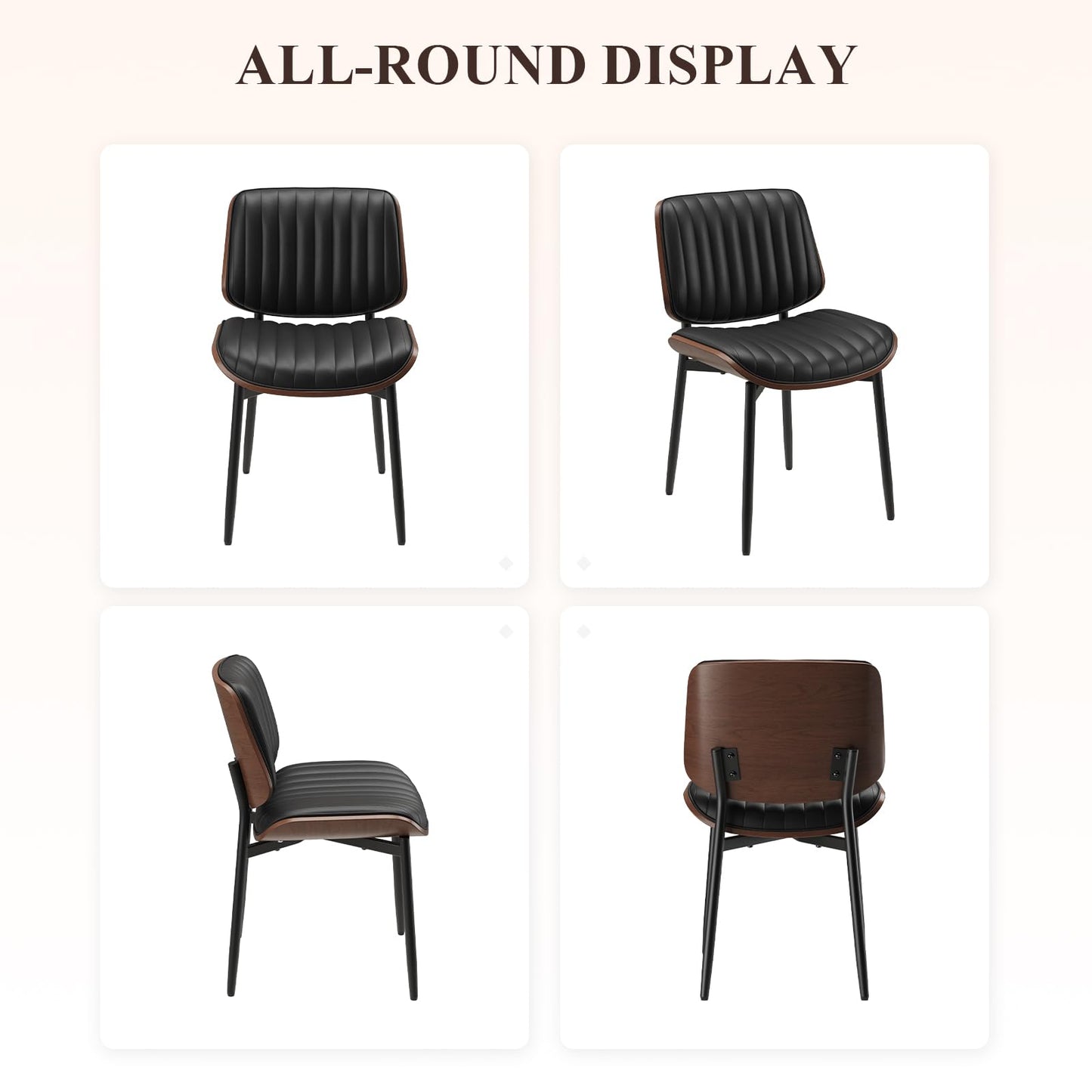 MALOL Leather Dining Chairs Set of 4, Modern Upholstered Dining Room Kitchen Chairs with Metal Legs and Wooden Back Support for Home Dining Room/Restaurant, Black