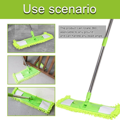 Dust Mop for Floor Cleaning with 2 Washable Chenille Pads and Extendable 58” Long Handle, Dry Wet Flat Mop with Scouring Pad for Hardwood, Laminate, Tile, Marble (Green)