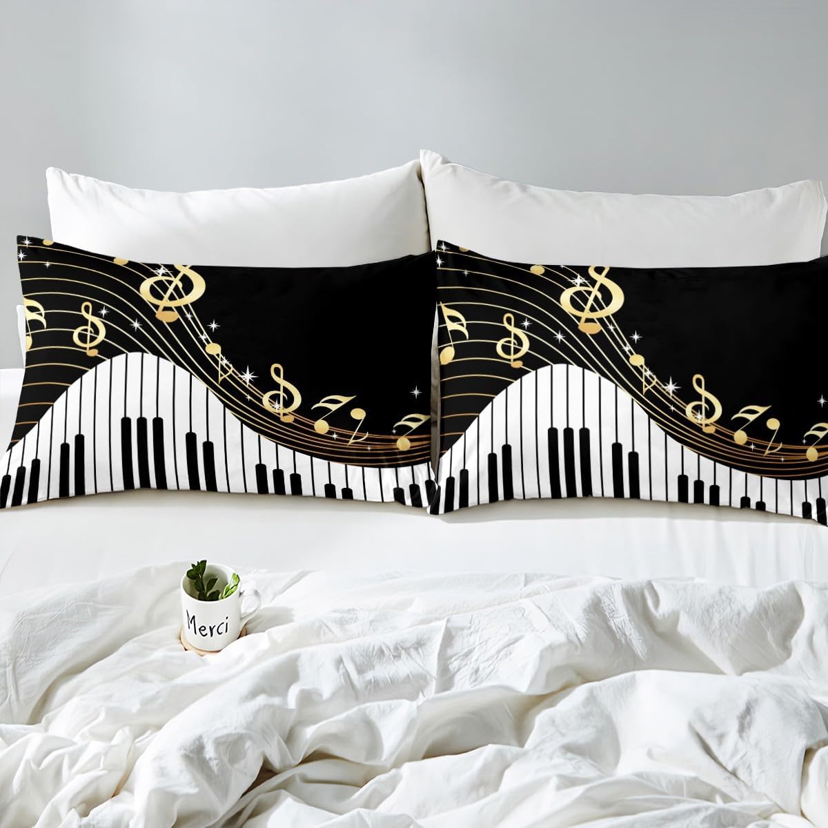 Set 3Pcs Feelyou Piano Pattern Comforter Cover Classic Music Themed Bedding for Boys Girls Children Musical Pattern