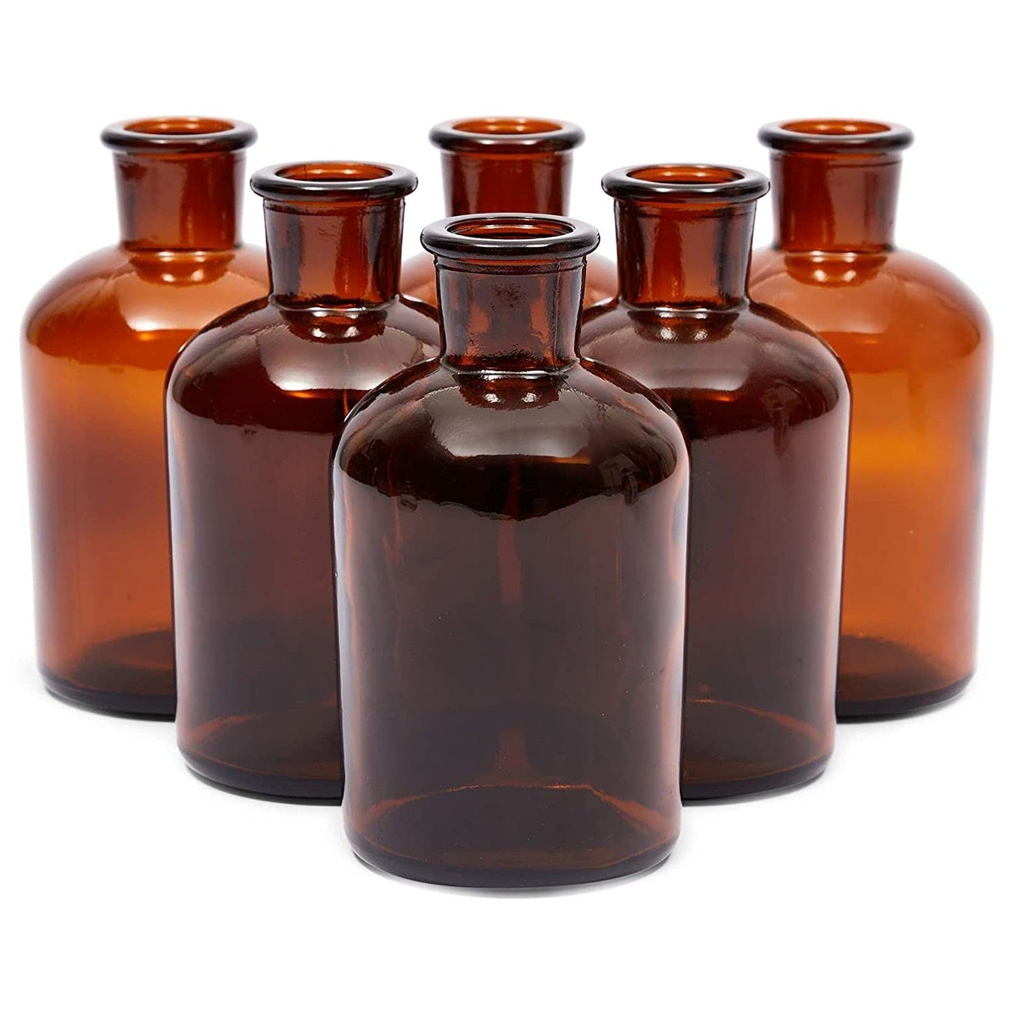 Farmlyn Creek 6 Pack Small Glass Vases for Centerpieces, Amber 7.5 oz Propagation Jars for Flowers, Table Centerpieces, Apothecary, Home Decor (2.8 x 5 in)