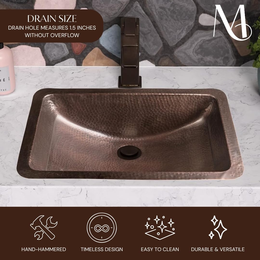 Monarch Abode Bathroom Sink – 21-Inch Venitian Dual Mount Undermount or Drop In Bathroom Sinks, Bathrooms Hand Hammered Pure Copper Vanity Sink for Countertop, Powder Room, Bath, or Restroom