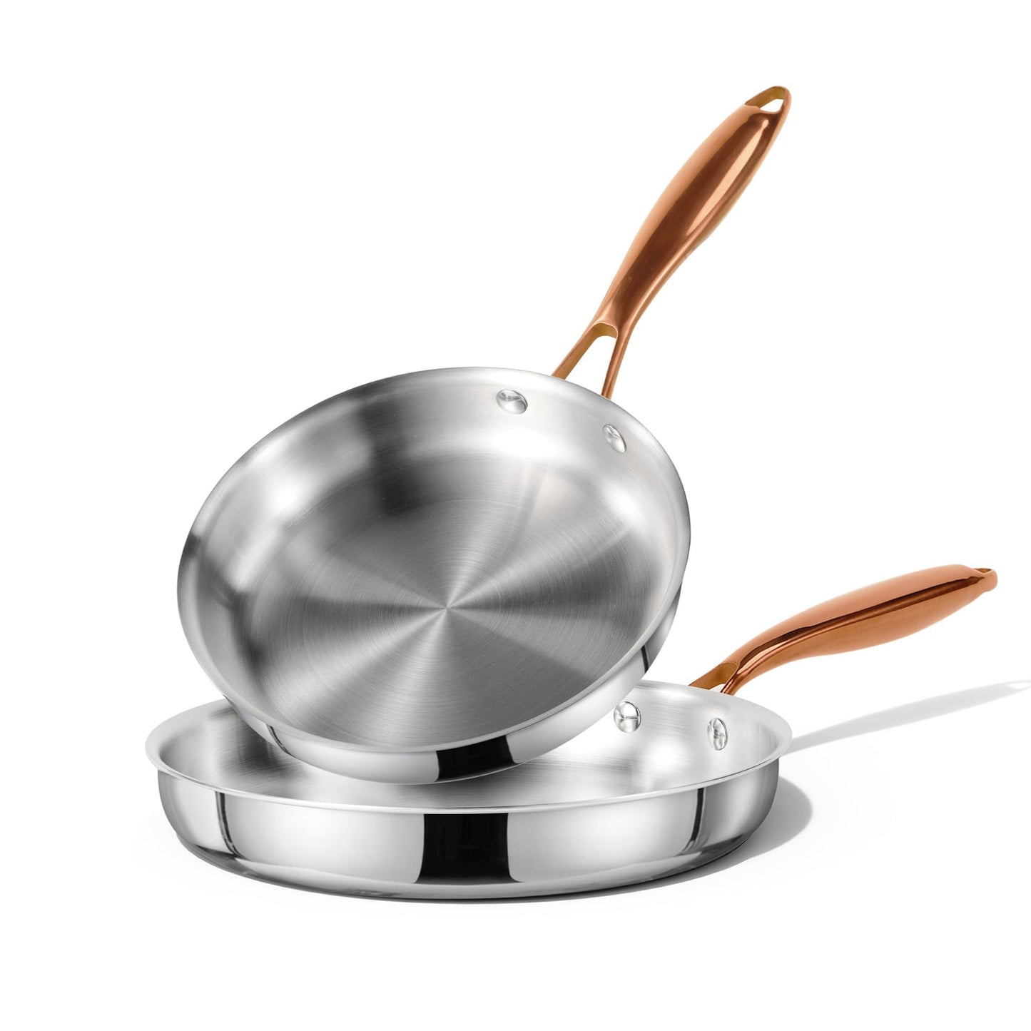 CAROTE 8"+10" Stainless Steel Frying Pan Set, Non-Toxic PTFE & PFOA Free Fry Pan & Omelet Pan, Oven Safe, Compatible with Induction, Ceramic, Gas Cooktops, Gold
