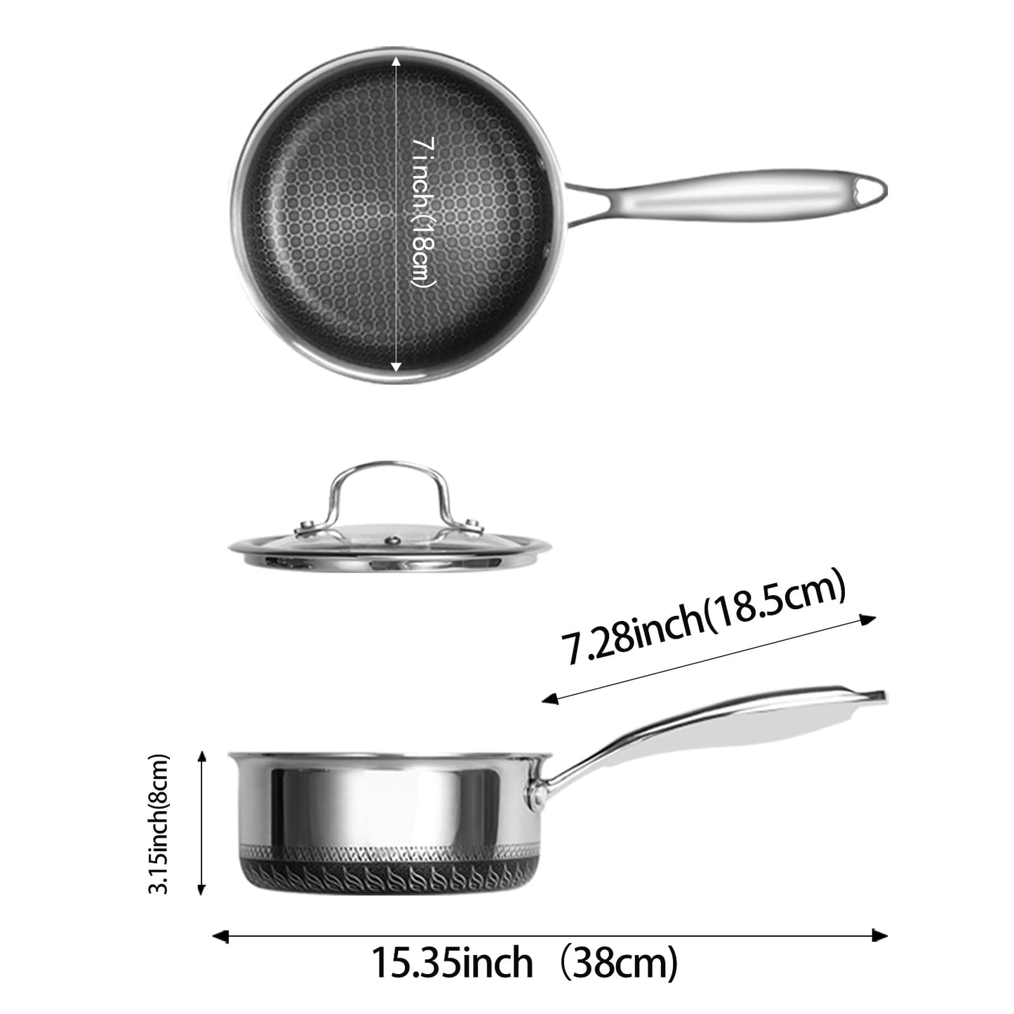 USELUCK Nonstick 2-QT Saucepan with Glass Lid,Stainless Steel Pot,Stay-Cool Handle,Dishwasher-Safe,Oven-Safe,Induciton Ready,Compatible with All Cooktops.