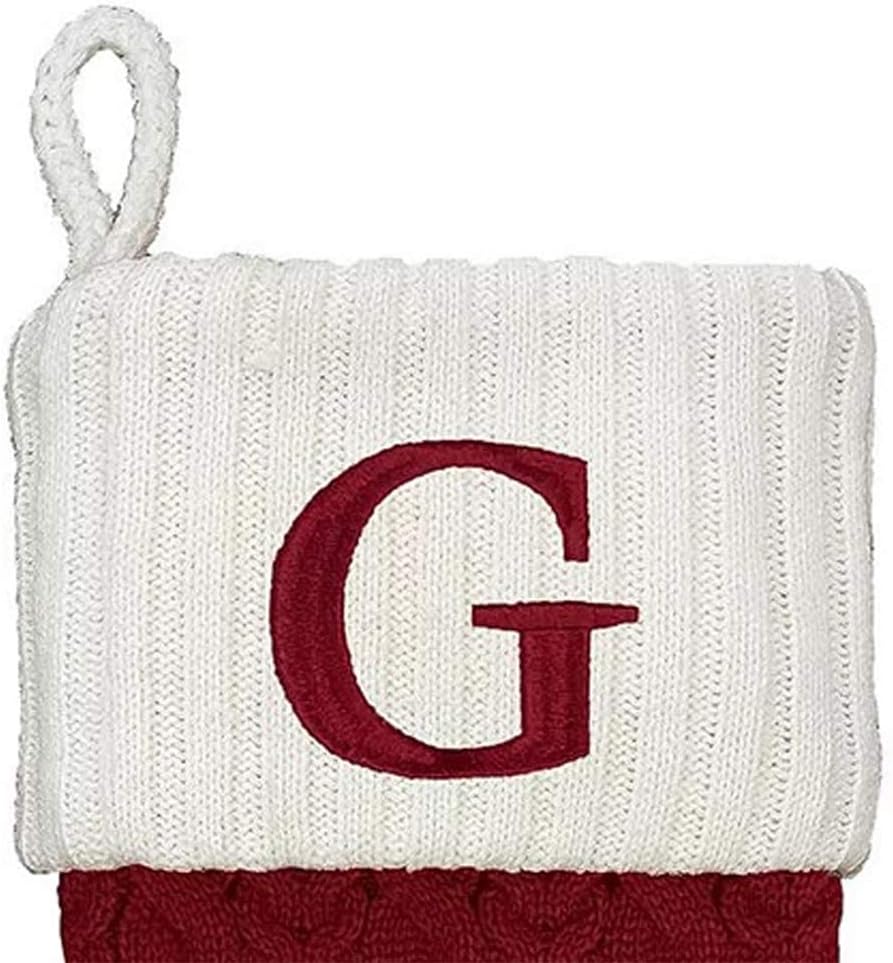 St. Nicholas Square 21-inch Monogram Embroidered Initial Cable Knit Christmas Holiday Stocking