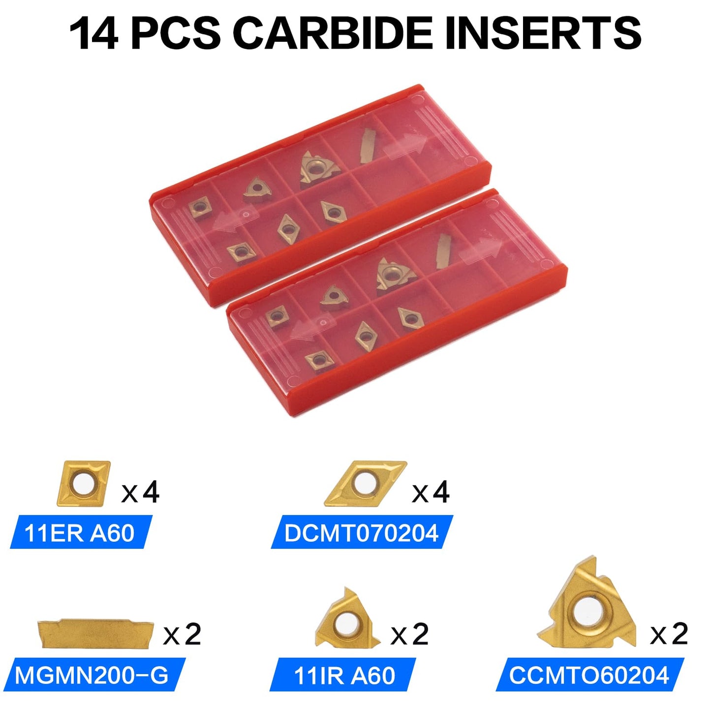 21 PCS Kit,Indexable Lathe Turning Tool,1/2" 12mm Shank,7Pcs Metal Lathe Cutting Holder with 14Pcs Carbide Turning Inserts,Carbide Lathe Turning Tools for Turning Grooving Threading Boring