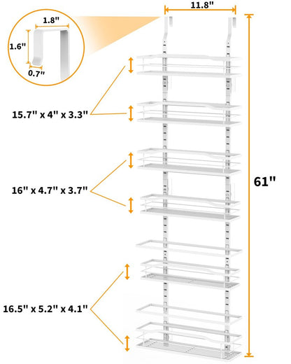 Moforoco White 6-Tier Over Door Pantry Organizer, Pantry Organization Storage, Door Metal Hanging Spice Rack Basket Shelves, Home Kitchen Apartment Essentials, Laundry Room Bathroom Organization