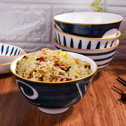Japanese Rice Bowl Set, 4 Ceramic Sushi Bowls for Soup & Oats