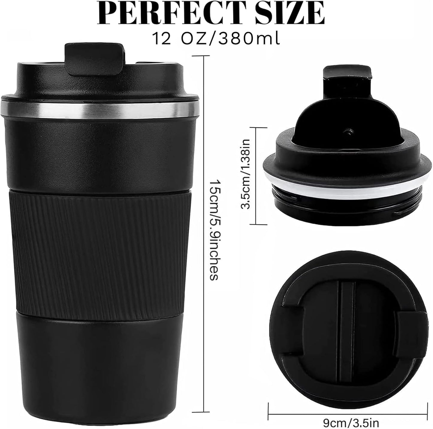 12 OZ) YINBAOGE Insulated Travel Coffee Mug, Spill & Leak Proof, Portable To Go Camping Stainless Steel Coffee Tumbler