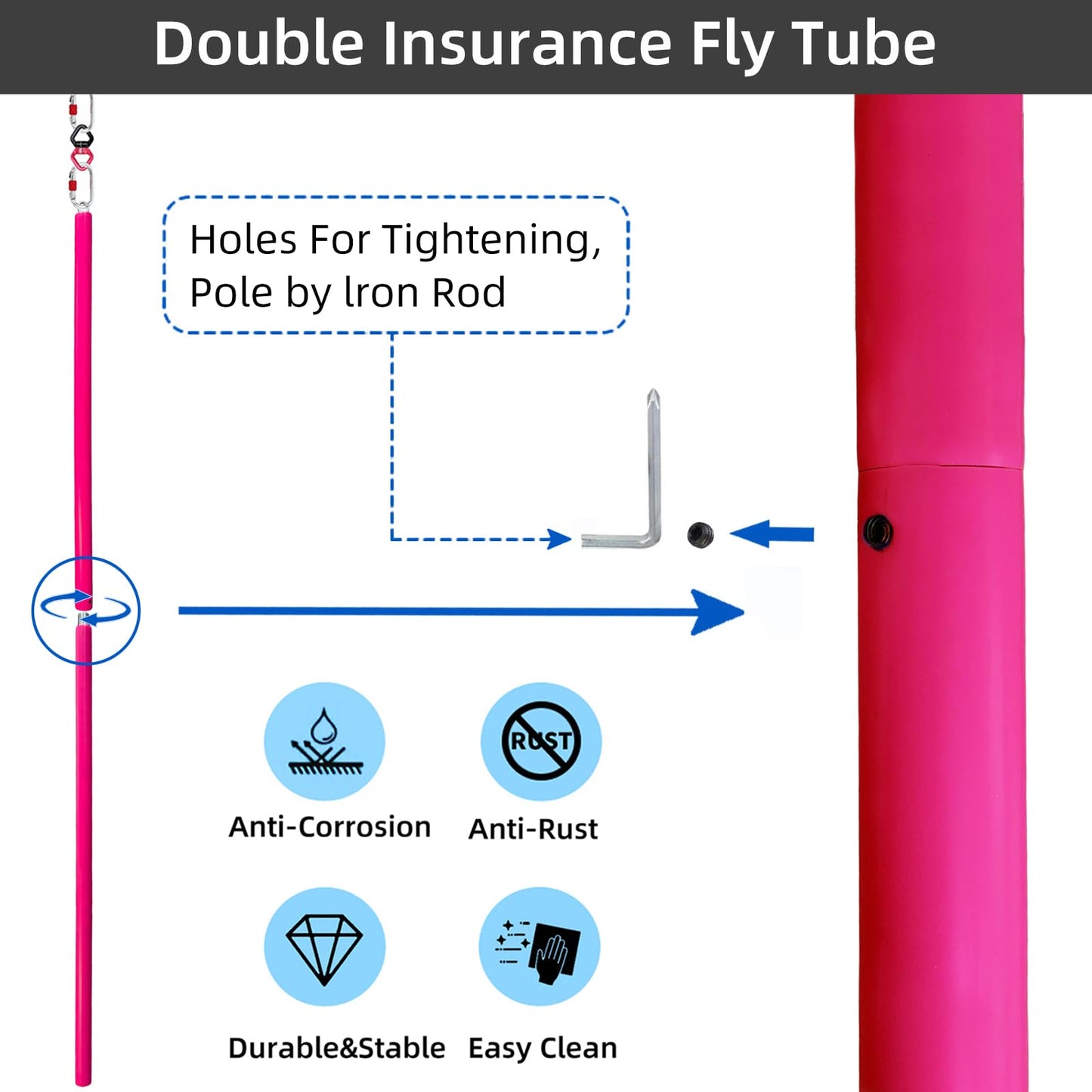 PRIOR FITNESS Aerial Flying Pole Set, Pink 3m Aerial Dance Pole W/Non-Slip Silicone Cover, SGS Professional Hanging Pole with Rigging Hardware, Portable for Home, Gym, Dance Club & Party