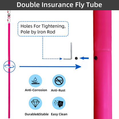 PRIOR FITNESS Aerial Flying Pole Set, Pink 3m Aerial Dance Pole W/Non-Slip Silicone Cover, SGS Professional Hanging Pole with Rigging Hardware, Portable for Home, Gym, Dance Club & Party