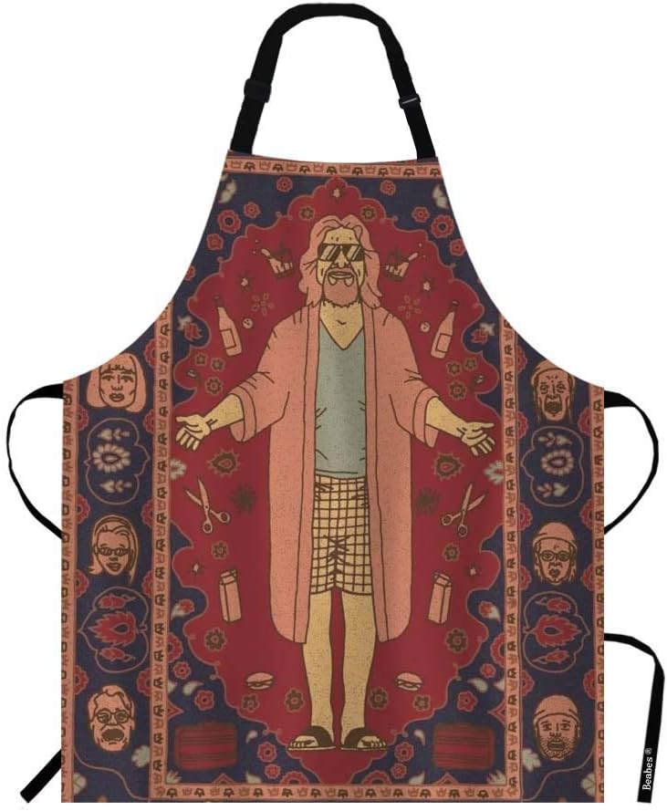 Beabes Big Lebowski Dude Rug Kitchen Bib Apron, Adjustable Polyester Apron for Outdoor BBQ Gardening, 27" X 31"