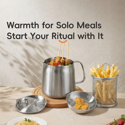 PUCOHOUSE 2L/68oz 304 Stainless Steel Deep Fryer Pot with Basket, Strainer & Lid, Large Capacity Oil Filter Container & Bacon Grease Saver, Dishwasher Safe for Kitchen, Frying, Camping