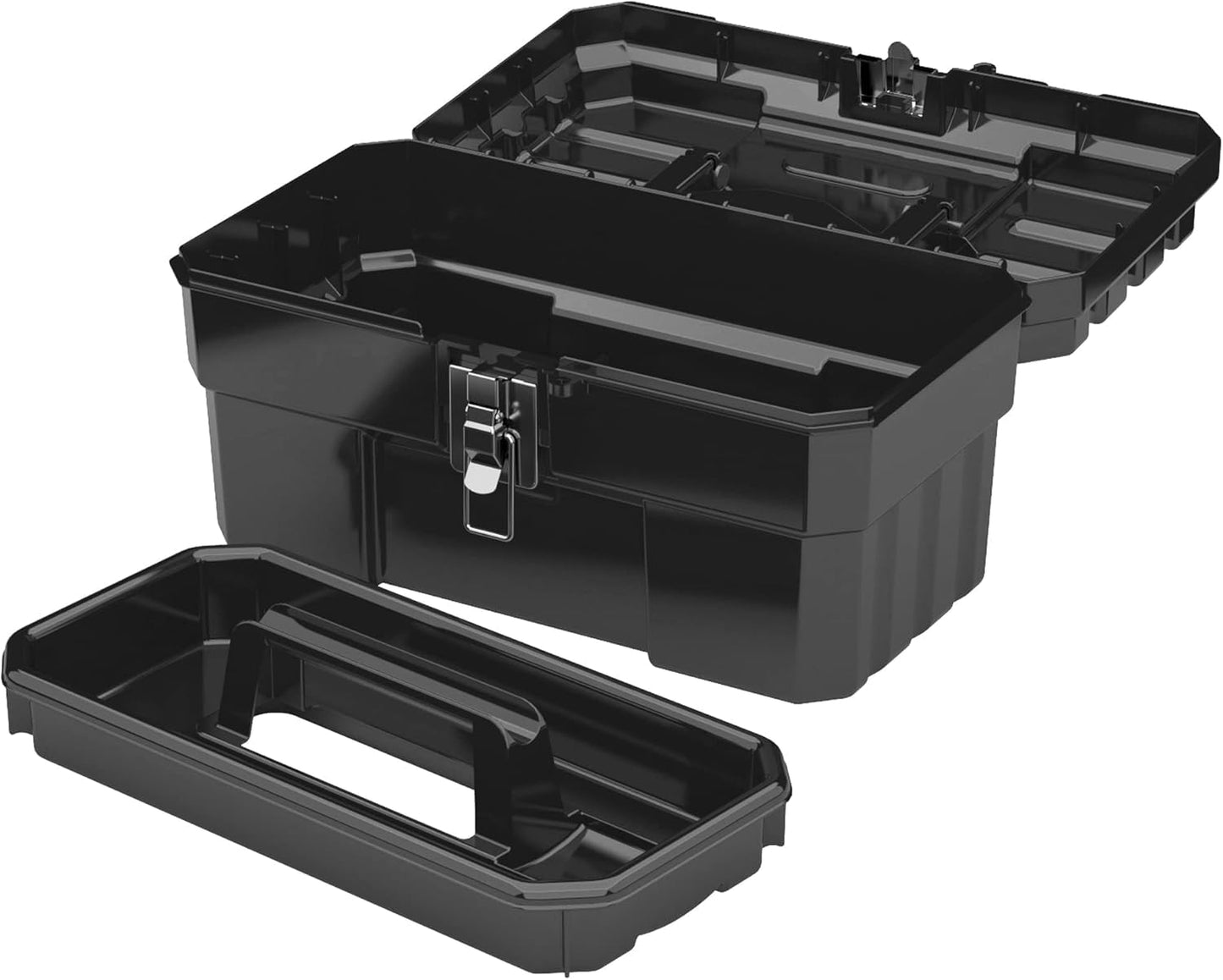 Akro-Mils 14-Inch Plastic Toolbox with Removable Tray, Steel Latch & Padlock Eye, Industrial-Grade Tool Box for Tools, Crafts, First Aid & Hobby Supplies, 14" x 8" x 8", Made in USA, Black (09514)