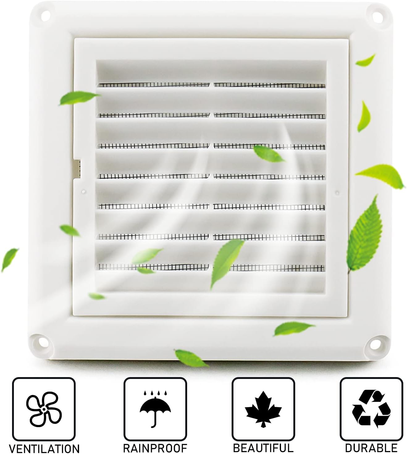 Cenipar 4" Louvered Vent Cover, Dryer Exhaust Air Vent Cover with Screws, Easy Installation, White